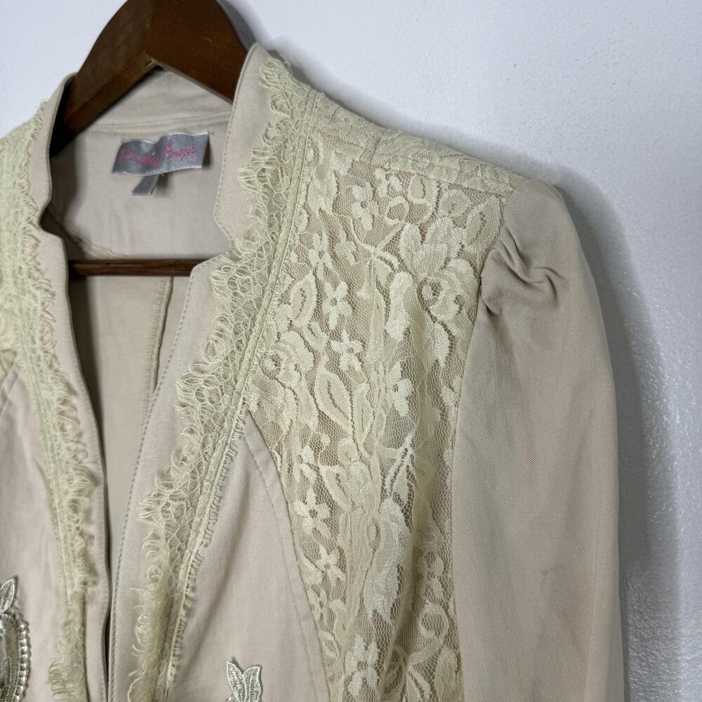 Pretty Angel Jacket Womens Large Beige Lace Embroidered Linen Blend Floral Boho